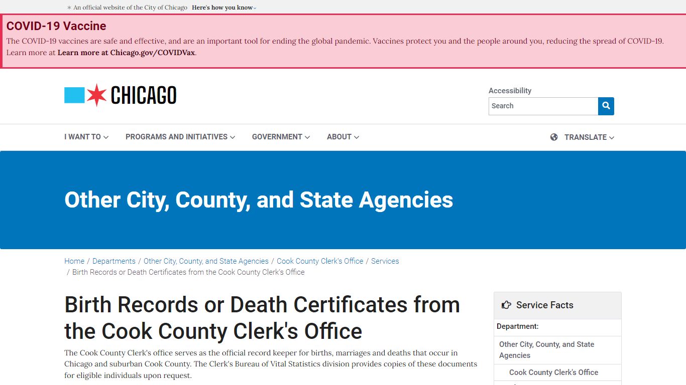 City of Chicago :: Birth Records or Death Certificates from the Cook ...